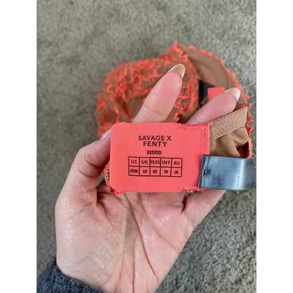 New Savage X Fenty Women's Lace Unlined Bra, Pink and Tan Size 32DDD - Picture 3 of 3